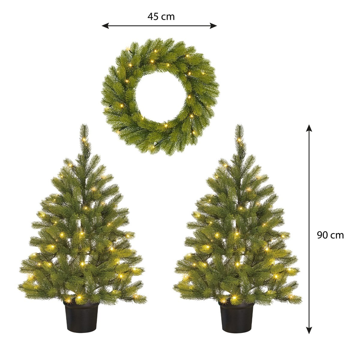 Pack 2 Sapins de Noël 90 cm + Couronne Ø45 cm artificiel Nagoya Blanc