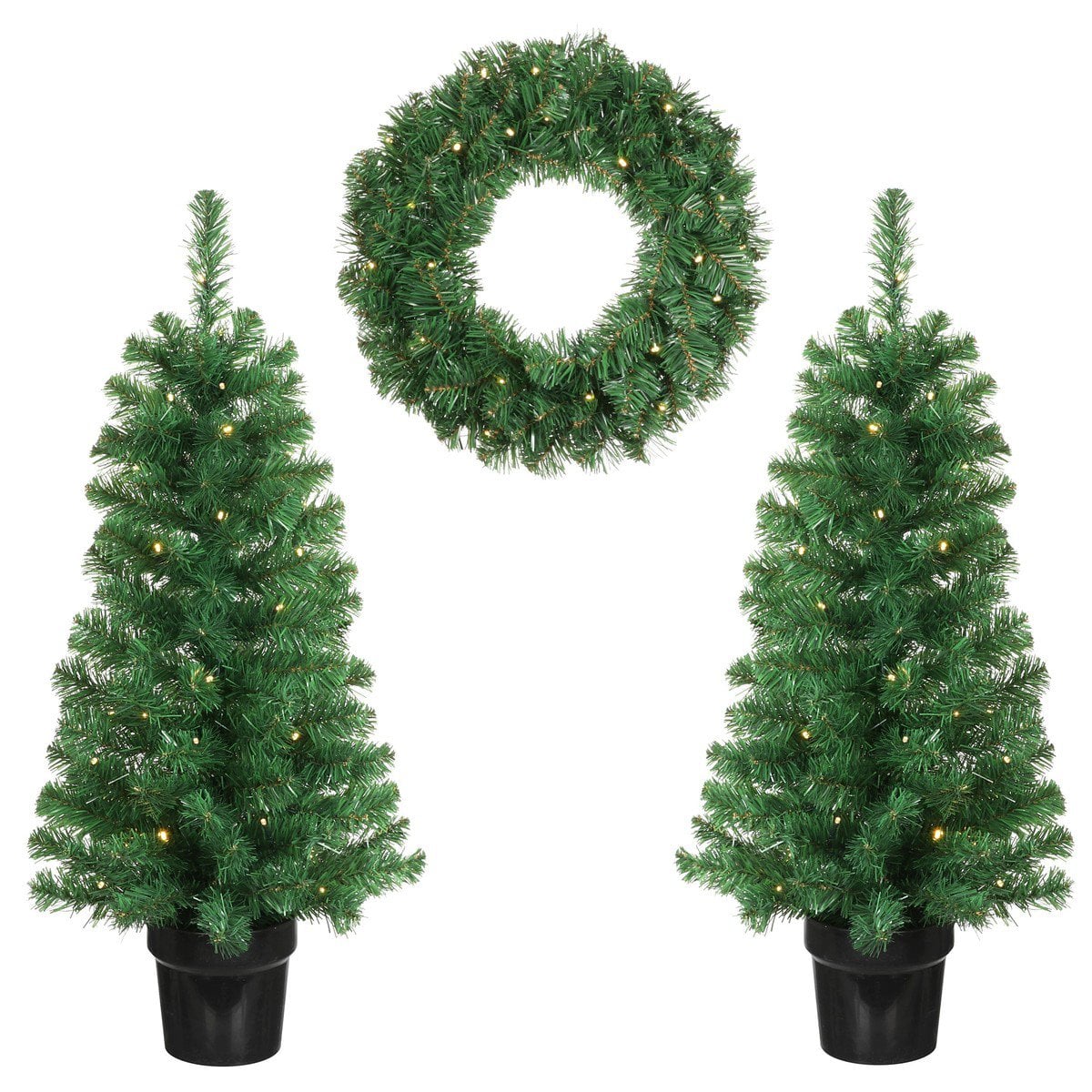 Pack 2 Sapins de Noël 90 cm + Couronne Ø45 cm artificiel Norton vert