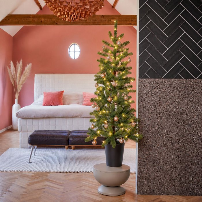 Pack Noël Nagoya Blanc Chaud 120 cm Sapin + Guirlande + Couronne