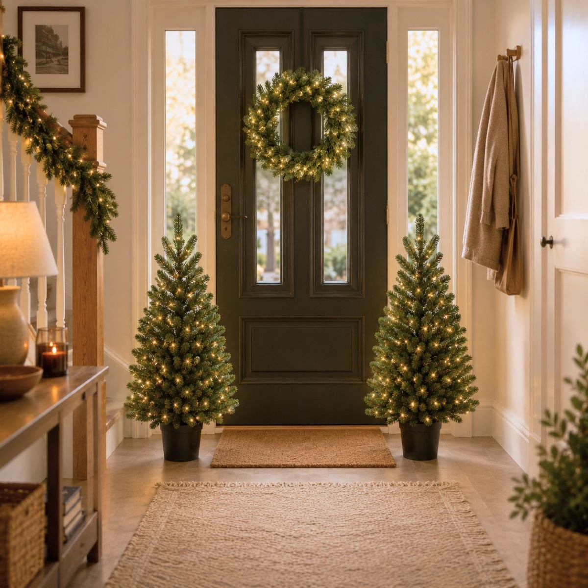 Pack 2 Sapins de Noël 90 cm + Couronne Ø45 cm artificiel Nagoya Blanc