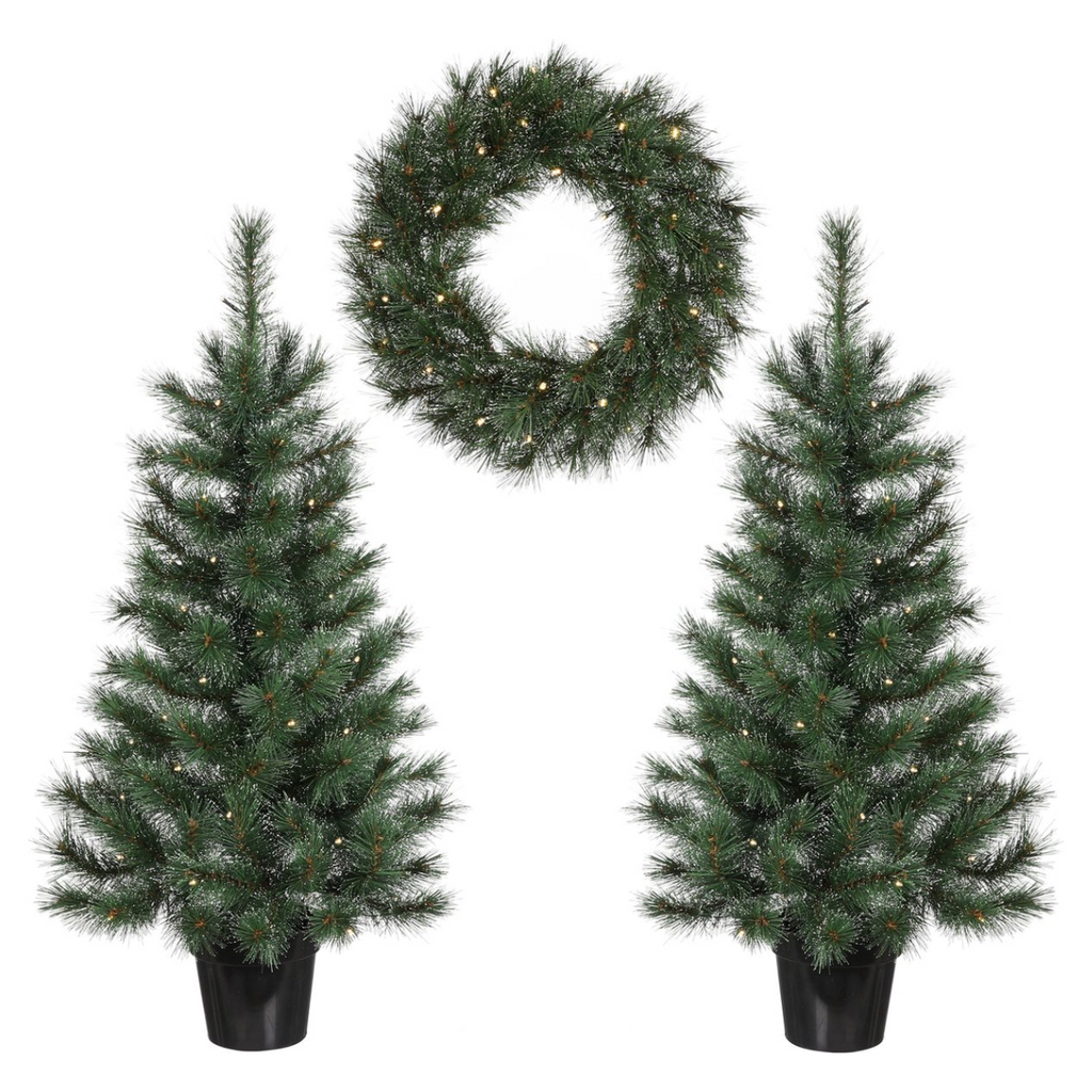 Pack 2 Sapins de Noël 90 cm+ Couronne artificiel Ø45 cm Glendon Vert