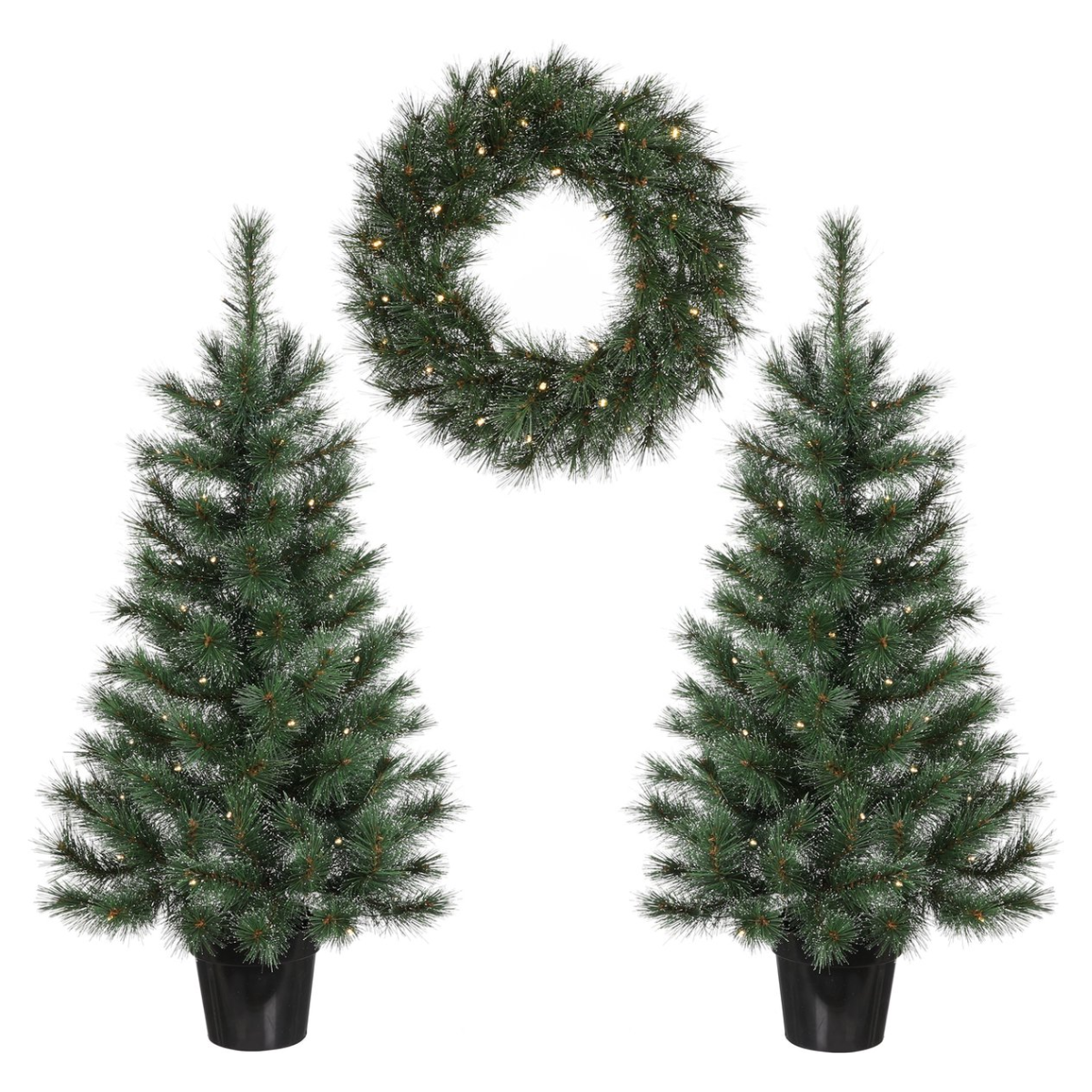 Pack 2 Sapins de Noël 90 cm+ Couronne artificiel Ø45 cm Glendon Vert