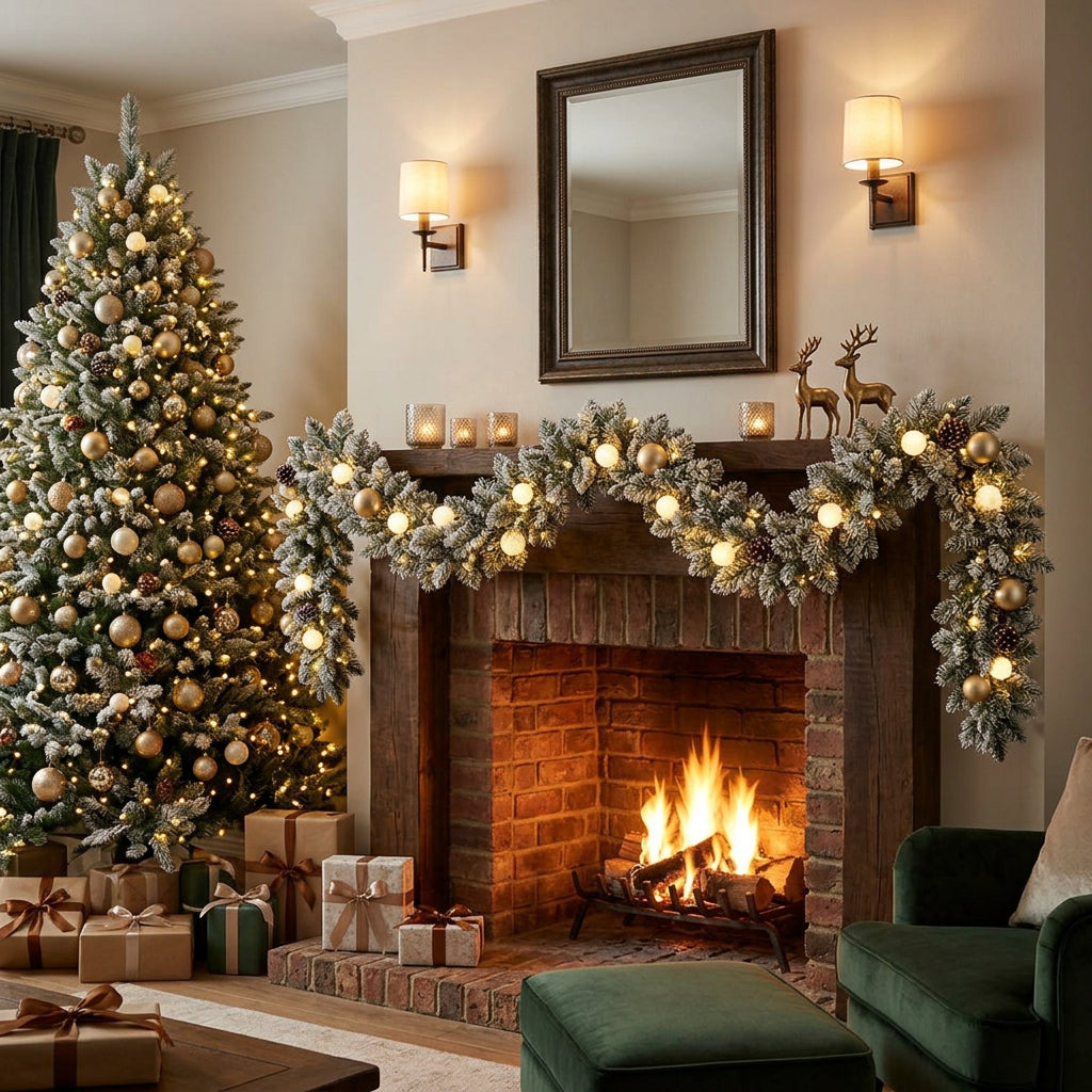 Pack Noël 2 Kaprun Blanc Chaud 180cm Sapin + Guirlande + Couronne Ronde
