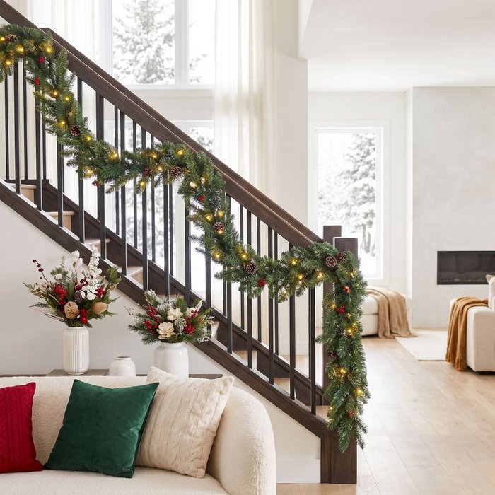 Pack Noël Creston Vert 90 cm Sapin + Guirlande + Couronne