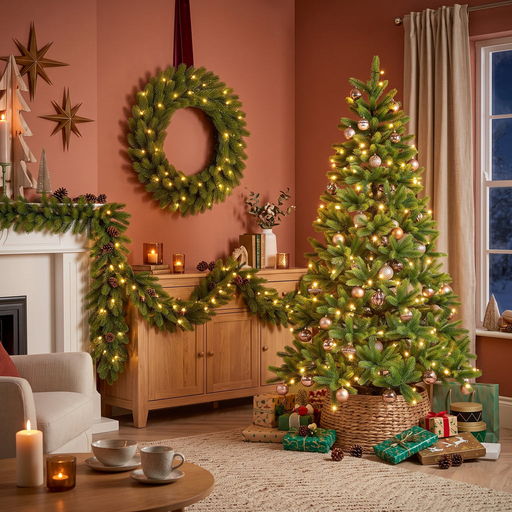 Pack Noël Nagoya Vert 180 cm Sapin + Guirlande + Couronne
