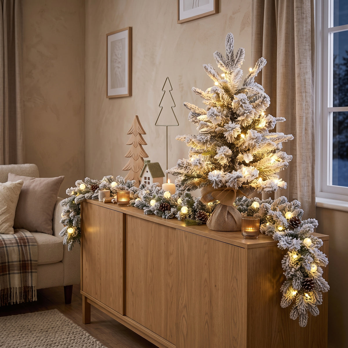 Pack Noël Grimshaw Blanc Chaud Sapin 60 cm + Guirlande 180 cm