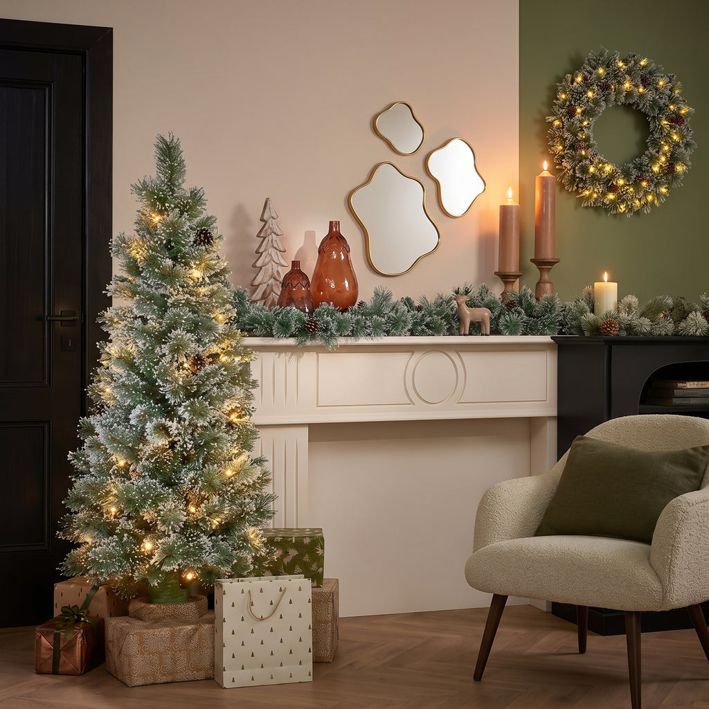 Pack Noël Vandans Blanc Chaud 120 cm Sapin + Guirlande + Couronne