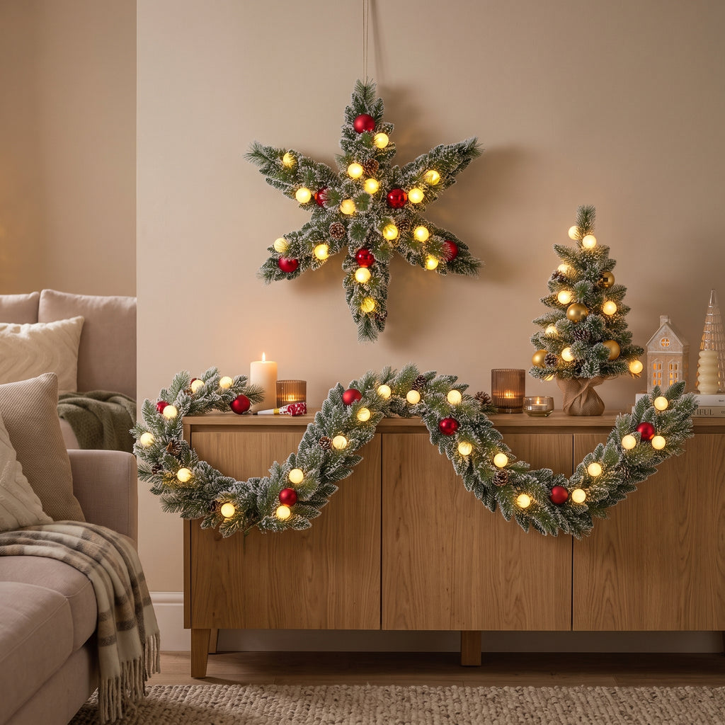 Pack Noël 1 Kaprun Blanc Chaud 60cm Sapin + Guirlande + Couronne