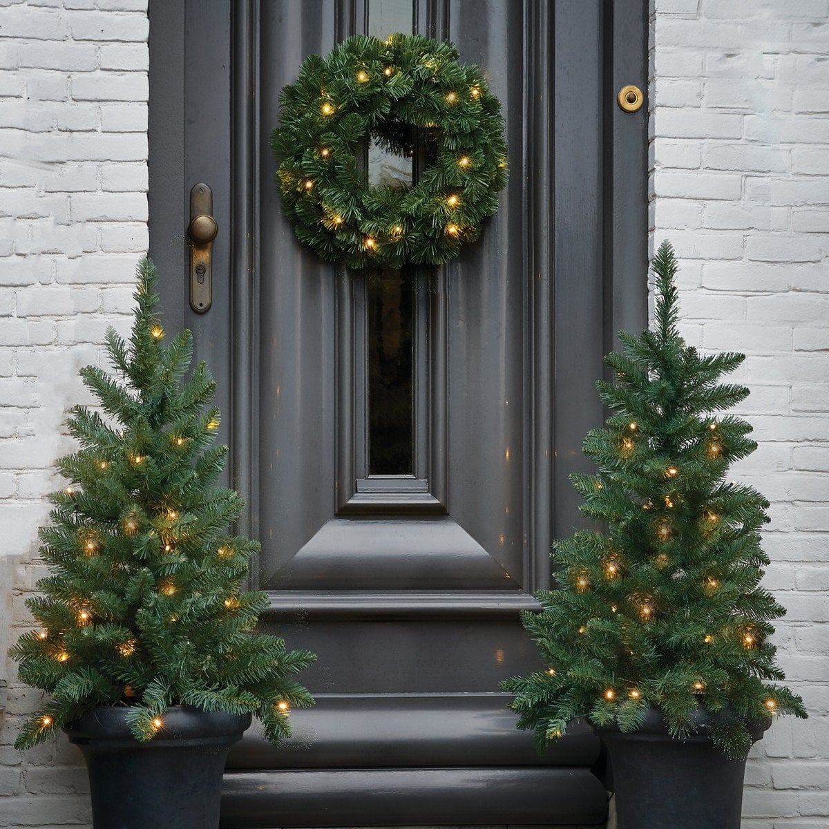 Pack 2 Sapins de Noël 90 cm + Couronne Ø45 cm artificiel Norton vert
