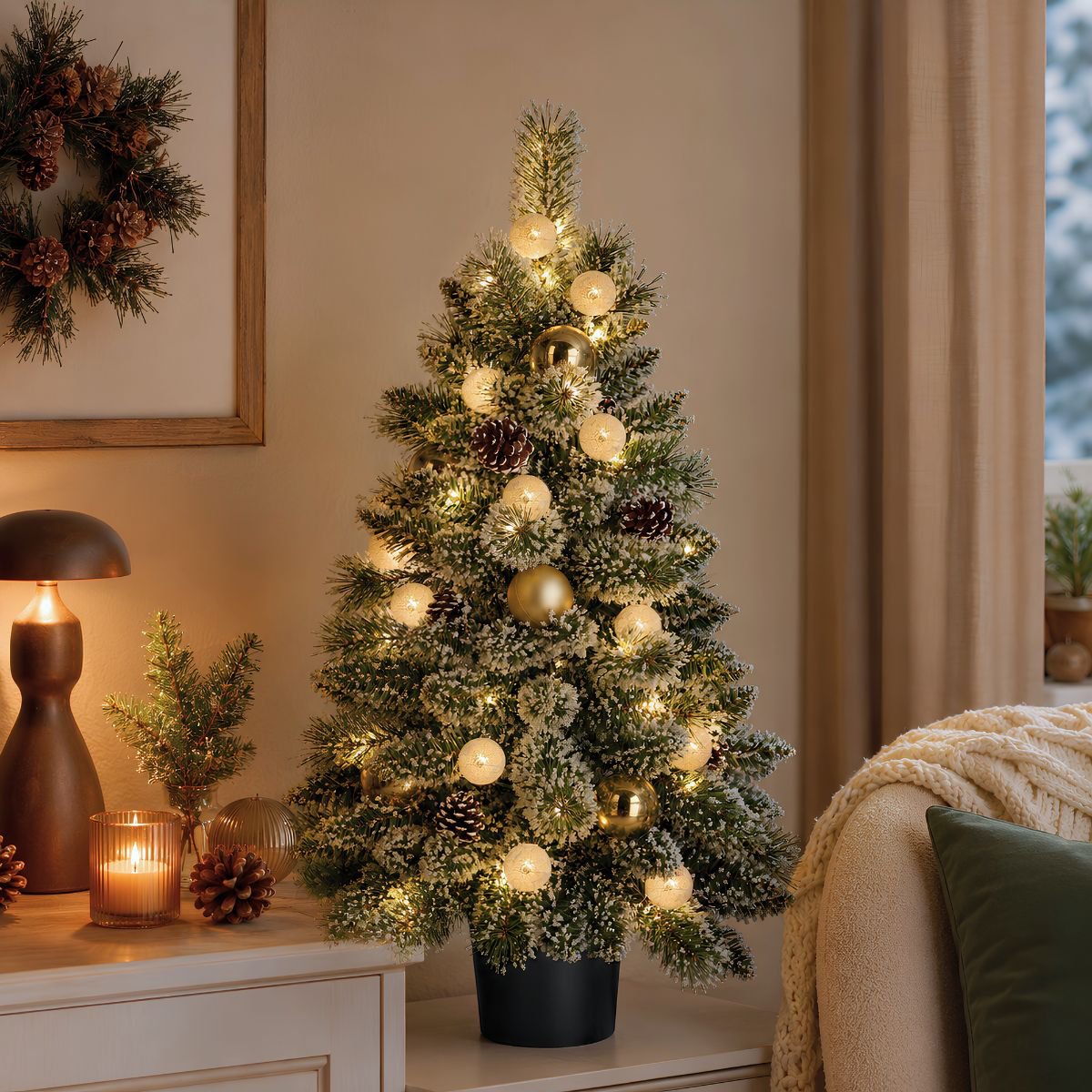 Pack Noël 2 Kaprun Blanc Chaud 90cm Sapin + Guirlande + Couronne Ronde