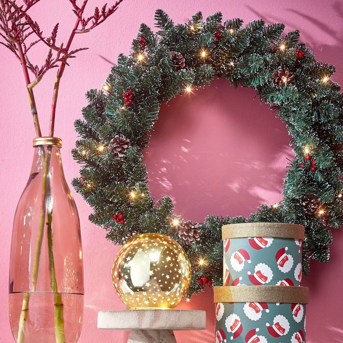Pack Noël Creston Vert 90 cm Sapin + Guirlande + Couronne