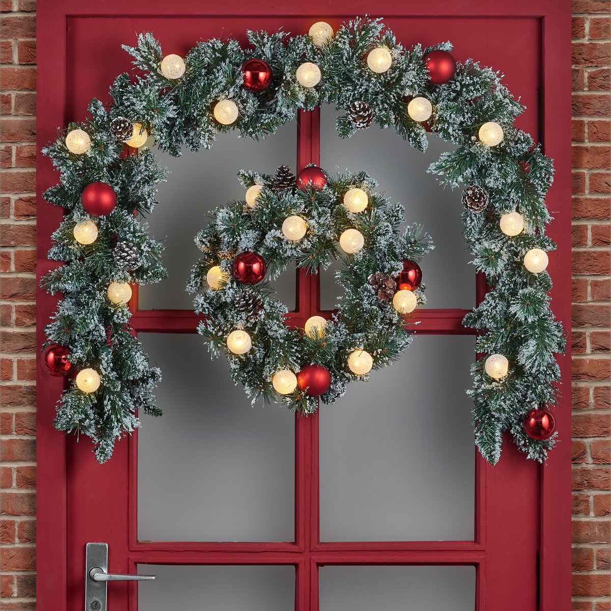 Pack Noël 2 Kaprun Blanc Chaud 90cm Sapin + Guirlande + Couronne Ronde